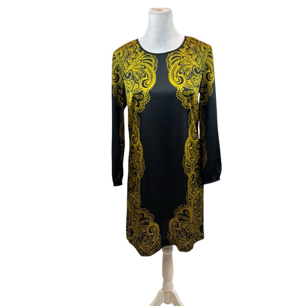 Ladies Juicy Couture Black and Yellow Paisley Print Long Sleeve Midi‎ Dress 2
